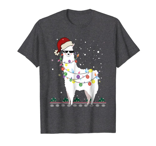 Christmas Llama Santa Hat Ugly Xmas Tree Alpaca Shirt