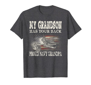 Mens Proud Navy Grandpa My Grandson Has Your Back T Shirt