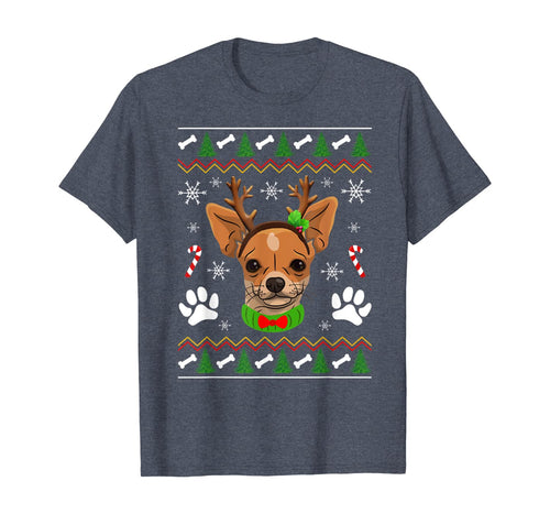 Chihuahua Dog Ugly Christmas Reindeer Antlers Dogs Xmas Gift T-Shirt