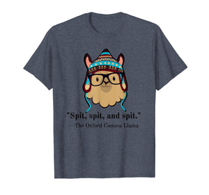 Oxford comma llama grammar nerd tee shirt black text