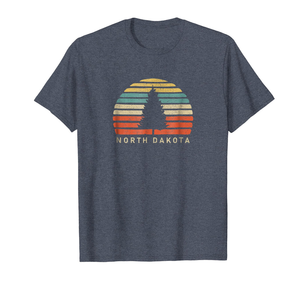 Retro Sunset North Dakota T-Shirt Pine Tree