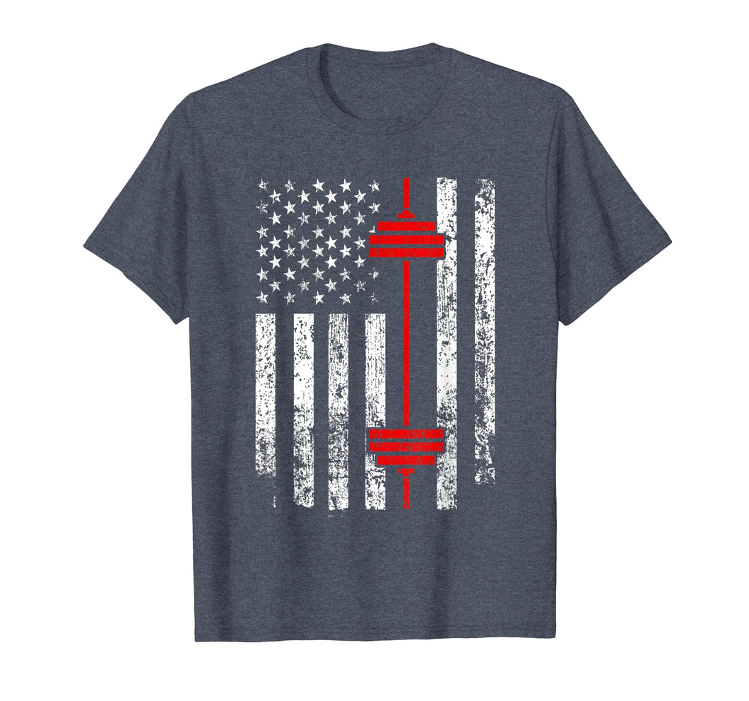 Barbell and American Flag Weight Lifting T-Shirt