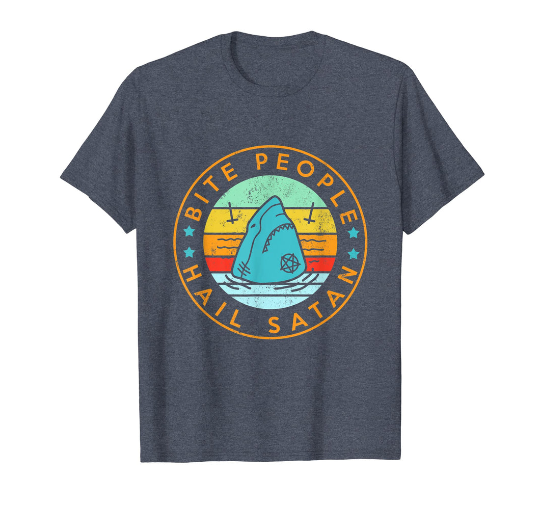 Bite People Hail Satan Shark Retro Vintage T-Shirt