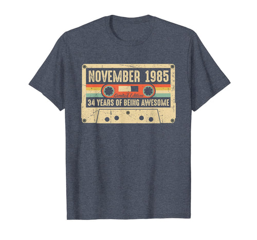 Vintage November 1985 34th birthday Gift Retro Cassette Tape T-Shirt
