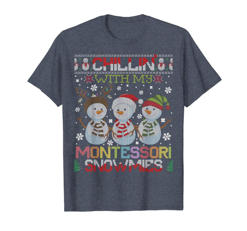 Cute Chillin With My Snowmies Montessori Teacher Xmas T-Shirt
