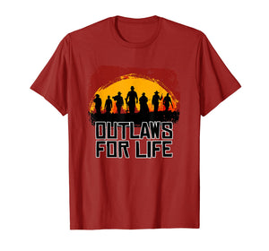 Outlaws For Life Tshirt Red Sunset Cowboys Redemptions RDR2