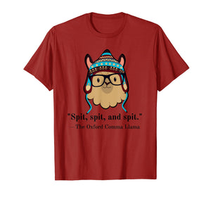 Oxford comma llama grammar nerd tee shirt black text