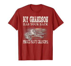 Mens Proud Navy Grandpa My Grandson Has Your Back T Shirt