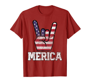 Merica Rock Sign 4th of July Vintage American Flag Retro USA T-Shirt