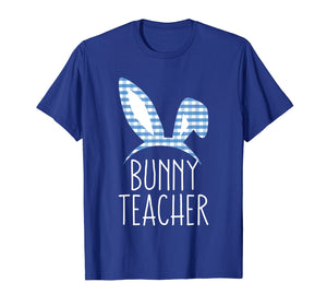 Bunny Teacher Gingham Check Bunny Headband Easter T Shirt