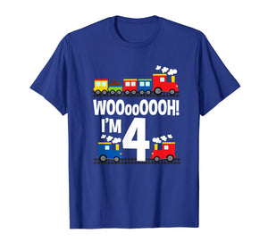 Boys WOOooOOOH! I'm 4 Trains Birthday T-Shirt for Toddlers