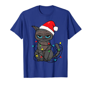 Christmas Cat Shirt | Funny Santa Hat & Xmas Lights Cat Gift T-Shirt