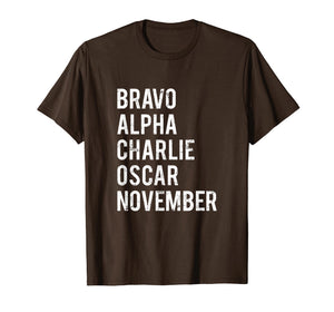 Bacon Military Alphabet T-Shirt Bacon Lover Distressed Gift