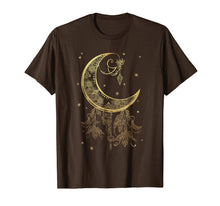 Load image into Gallery viewer, Mystical Pagan Filigree Moon and Stars Shimmer Gold Shirt
