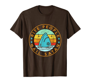 Bite People Hail Satan Shark Retro Vintage T-Shirt