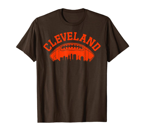 Vintage Cleveland-Football Ohio CLE Skyline Retro Brown Gift T-Shirt-1492841