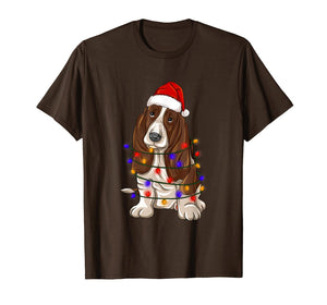 Basset hound Shirt Santa Hat Xmas Lights Christmas Gift T-Shirt