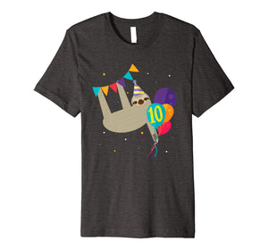 Sloth 10th Birthday Party Funny Gift T shirt for 10 Year Old