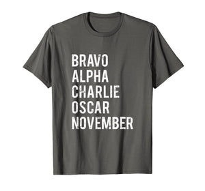 Bacon Military Alphabet T-Shirt Bacon Lover Distressed Gift