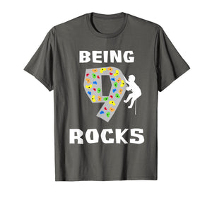 Being 9 Years Old Rocks Funny Rock Climber Birthday T Shirt