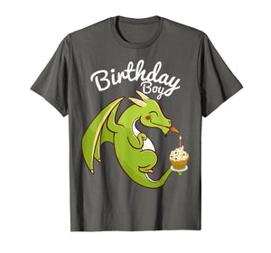 Birthday Boy Dragon Theme T-shirt Cupcake Candle Fire