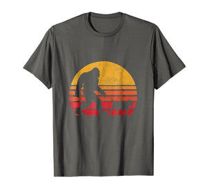 Bigfoot walking Pitbull Sunset Retro Vintage T-Shirt