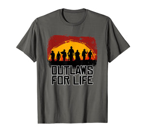 Outlaws For Life Tshirt Red Sunset Cowboys Redemptions RDR2