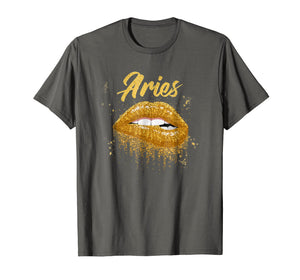Aries Zodiac Birthday Golden Lips T-Shirt for Black Women