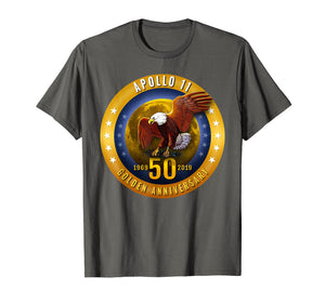 Apollo 11 Golden 50th Anniversary Eagle and Moon T Shirt Tee