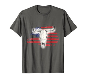 Patriotic Flag Shirt Western Style Bull Cow Skull Tshirt