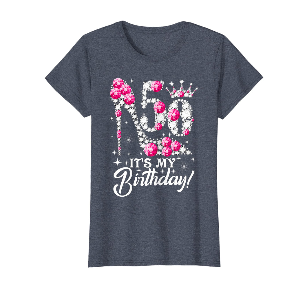 Womens 50 It's My Birthday T-Shirt Gift Girly Pink Shoe Crown 50th