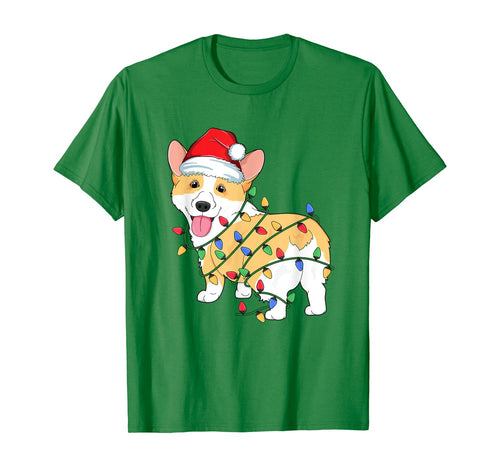 Corgi Christmas Tree Light Santa Dog Xmas Kids Boys Pajamas T-Shirt