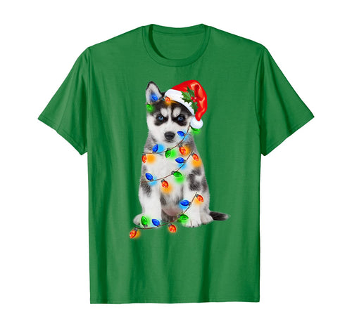 Black Husky Christmas Light Funny Dog Xmas Tree T-Shirt