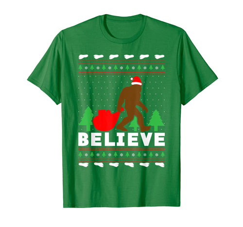 Christmas Believe Shirt FUNNY Bigfoot Ugly Xmas Sweater Tee