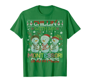 Cute Chillin With My Snowmies Montessori Teacher Xmas T-Shirt