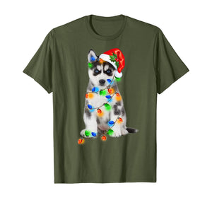 Black Husky Christmas Light Funny Dog Xmas Tree T-Shirt