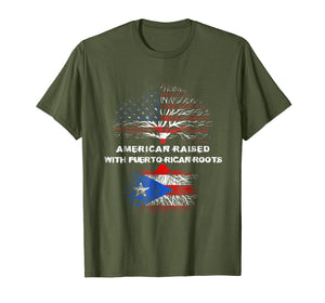American Raised with Puerto Rican Roots USA Flag T-Shirt