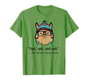 Oxford comma llama grammar nerd tee shirt black text
