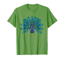 Load image into Gallery viewer, Blue Peacock Print T-Shirt Teal Feathers Clothes
