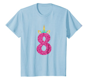 8th Birthday Crown Unicorn T-Shirt 8 Yrs old Girl Birthday