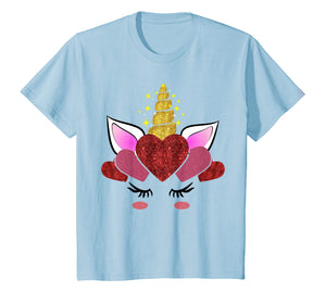 Cute Unicorn Face Valentine's Day Hearts T-Shirt for Girls