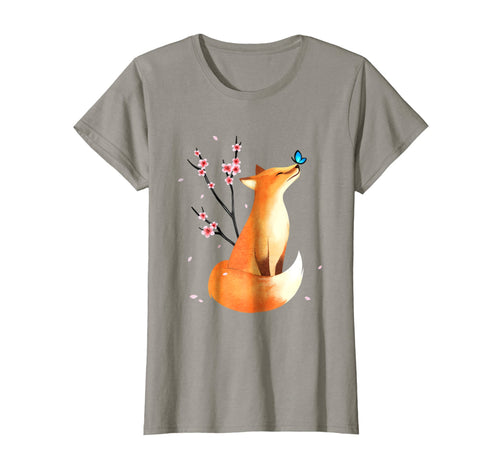 Fox Japanese Cherry Blossom Flower Vintage Gift T Shirt