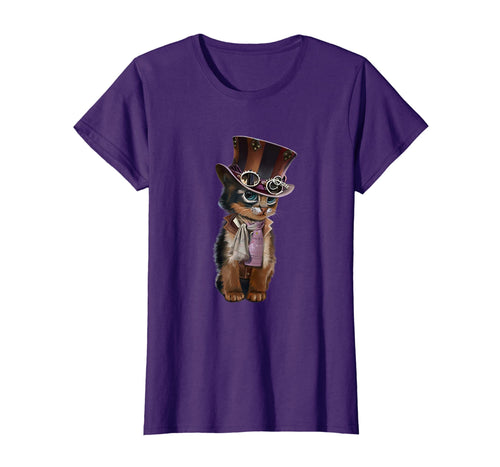 Steampunk Kitten with hat, glasses gift vintage t shirt