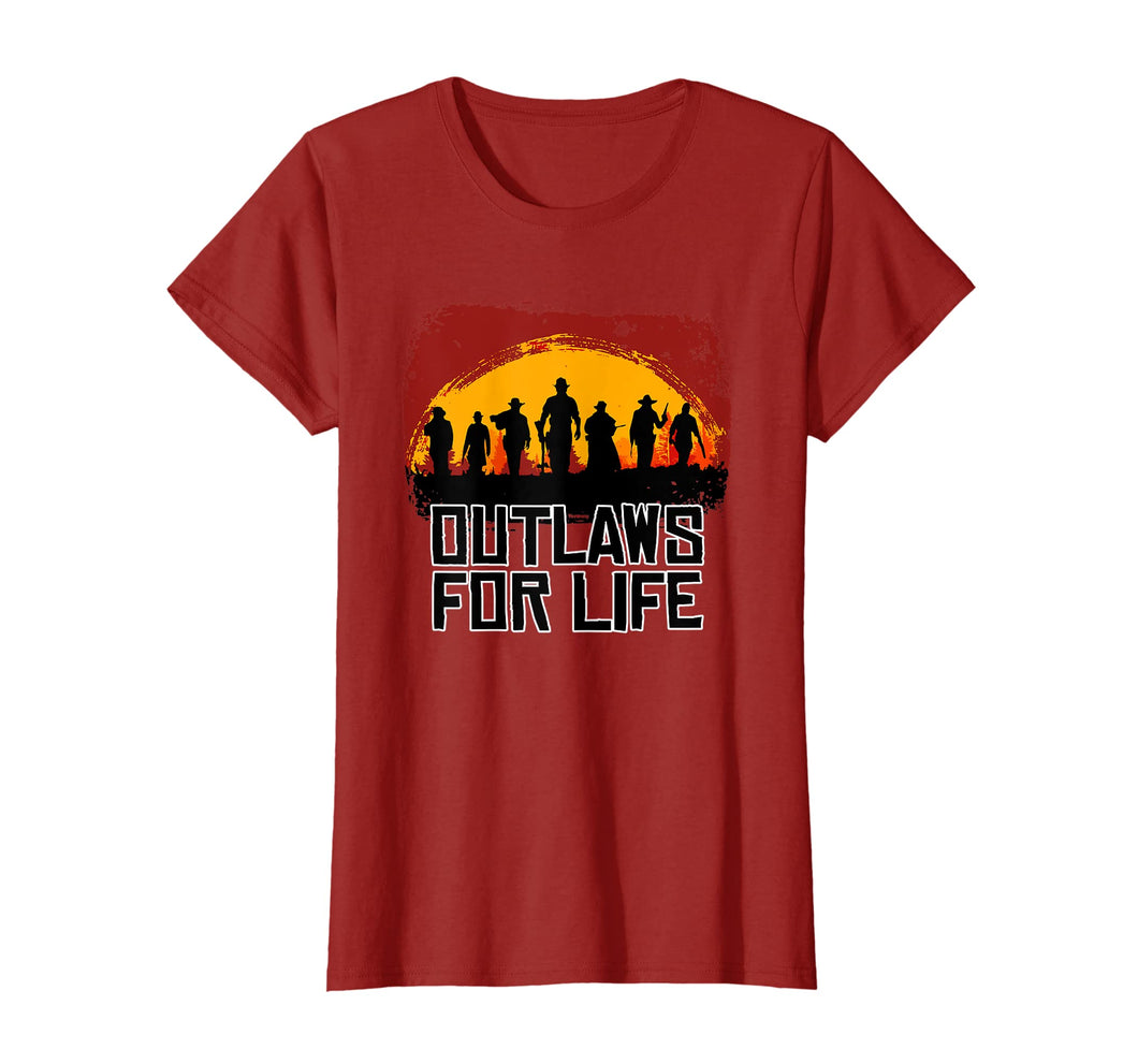 Outlaws For Life Tshirt Red Sunset Cowboys Redemptions RDR2