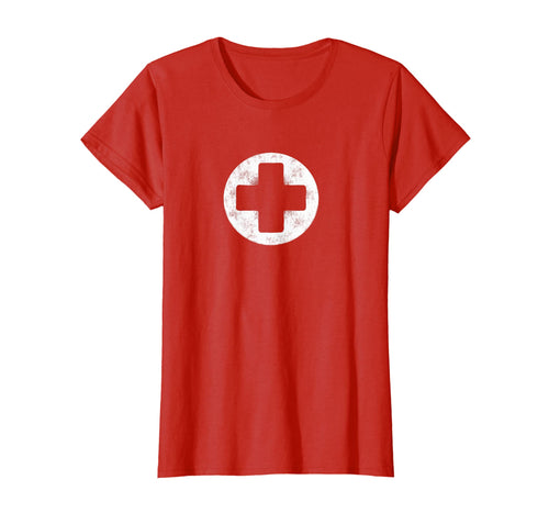 White Faux-Vintage Stone Nurse Lifeguards Cross T-Shirt