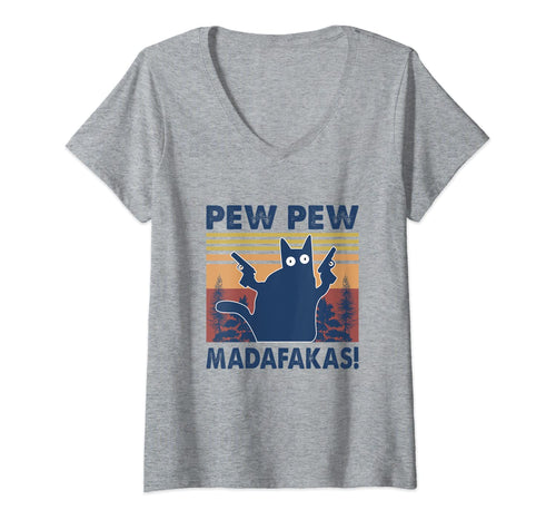 Womens Cat Vintage PewPewPew Madafakas Cat Crazy Pew Vintage Funny V-Neck T-Shirt