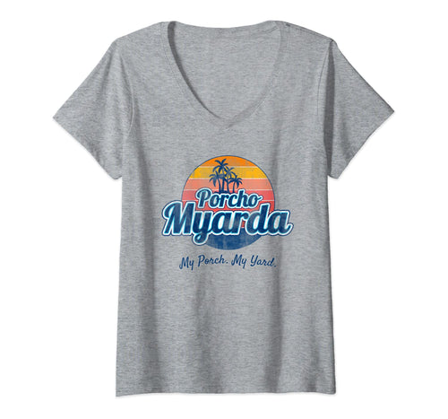 Womens Summer Porcho Myarda Staycation Quarantine Vintage Funny V-Neck T-Shirt