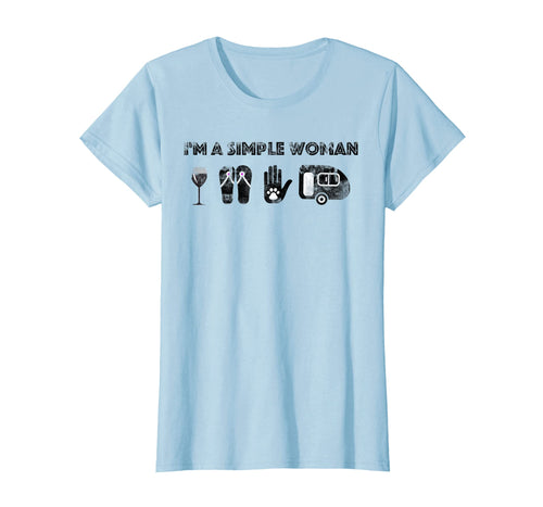 Womens I'm a simple woman wine flops dogs camping vintage tshirt