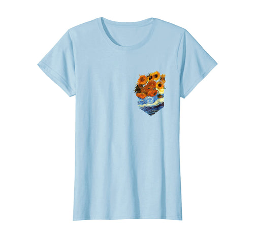 Womens Sunflowers Van Gogh T-Shirt - Vintage Floral Pocket Tee Gift