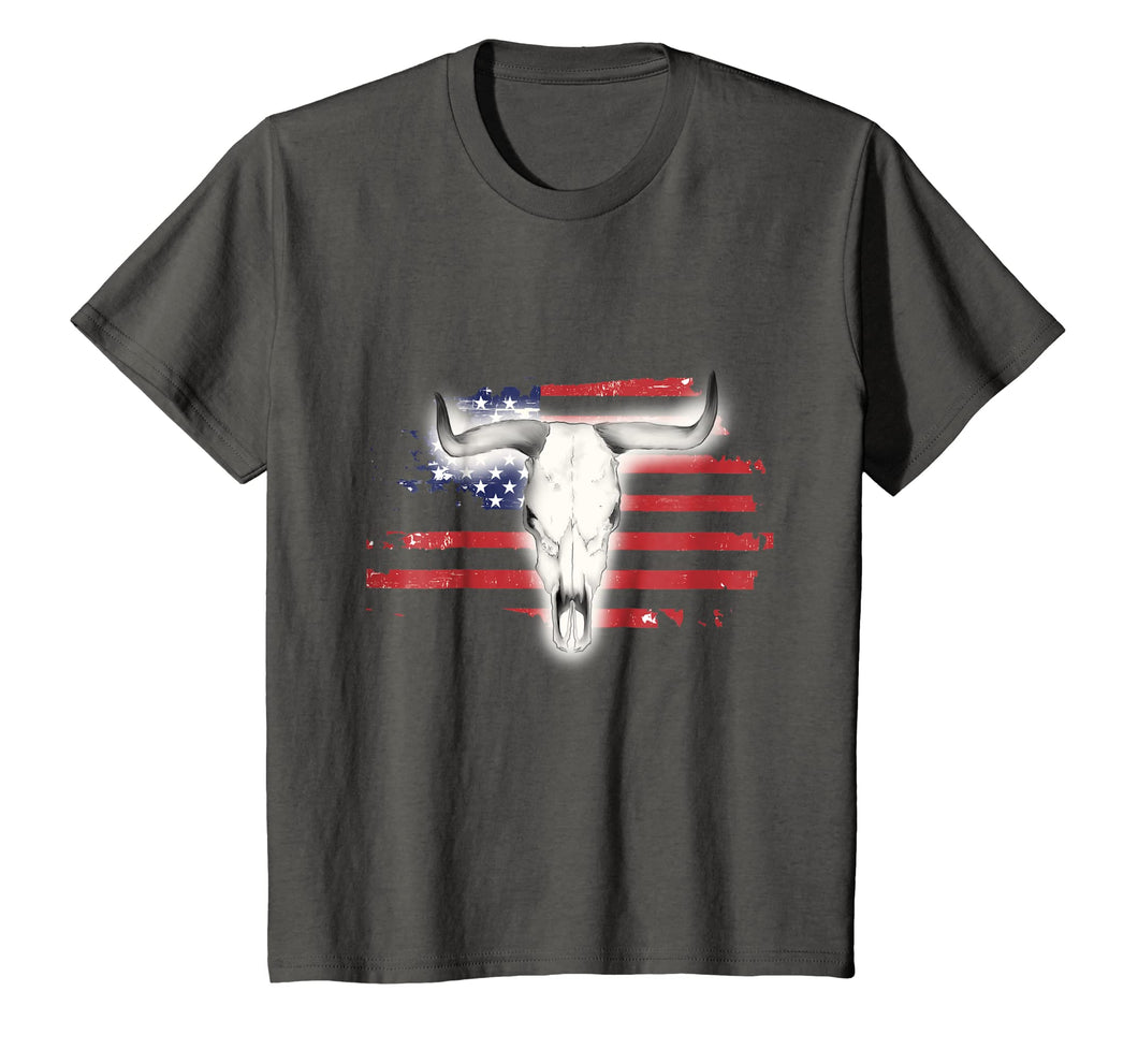 Patriotic Flag Shirt Western Style Bull Cow Skull Tshirt